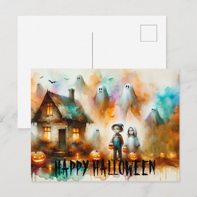 Cartão Postal Cena de Dia das Bruxas Spooky (Frente/Verso)