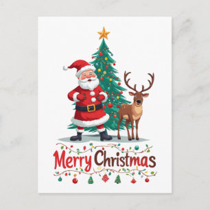 Cartão Postal Cena de Férias de Natal de Papai Noel e Rena