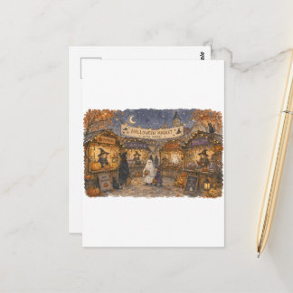 Cartão Postal Cena de Ilustração do Mercado de Bruxas de Hallowe
