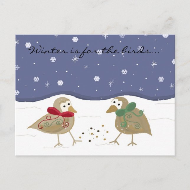 Cartão Postal Cena de Inverno com Dois Passarinhos (Frente)
