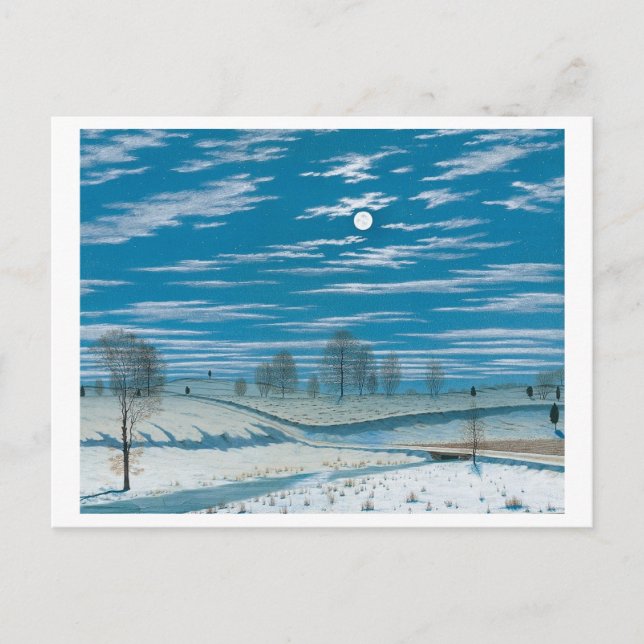 Cartão Postal Cena de inverno em pintura à Lua (Frente)