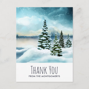 Cartão Postal Cena de Inverno Encantadora Arte em Aquarela Obrig