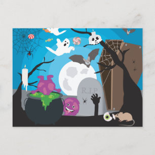 Cartão Postal Cena de Monstros de Halloween