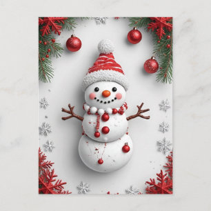 Cartão Postal ❄️ Cena de Natal do Boneco de Neve Aconchegante 🎄