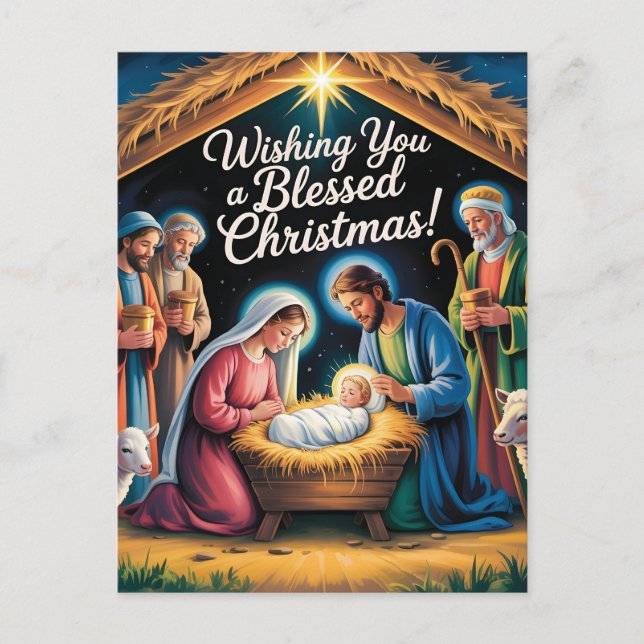 Cartão Postal Cena de Natal Saudação de Natal (Frente)