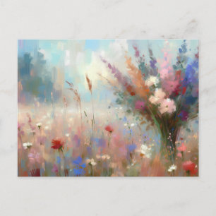 Cartão Postal Cena de Natureza Campo de Flores Arte Impressionis