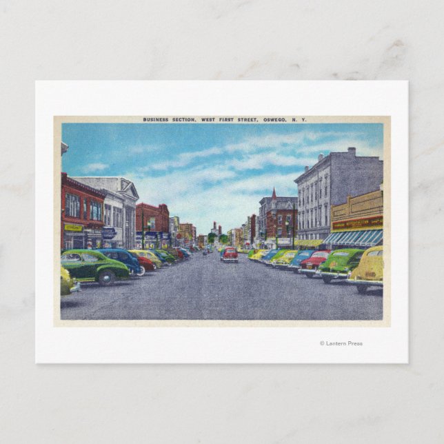 Cartão Postal Cena de Negócios da West First Street (Frente)