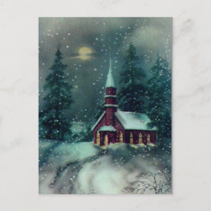 Cartão Postal Cena de neve da igreja Arte Vintage