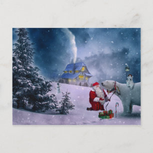 Cartão Postal Cena de Neve dos Papais noeis Polares de Natal