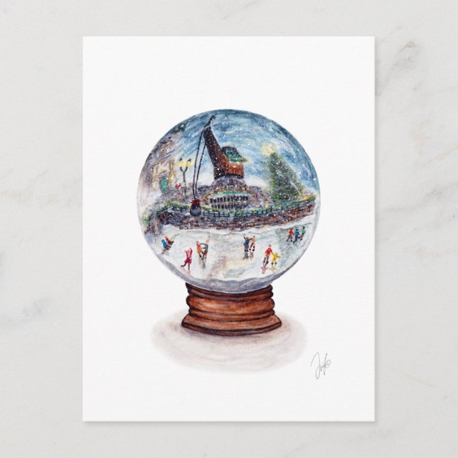 Cartão Postal Cena de Neve - Ice Patinando sob a grua (Frente)