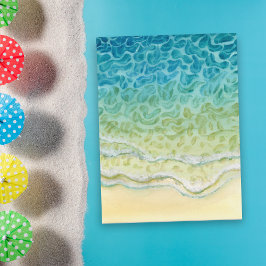 Cartão Postal Cena de Oceano na Praia em Aquarela