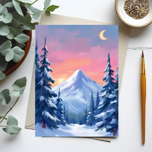 Cartão Postal Cena de paisagem em aquarela de montanha de invern