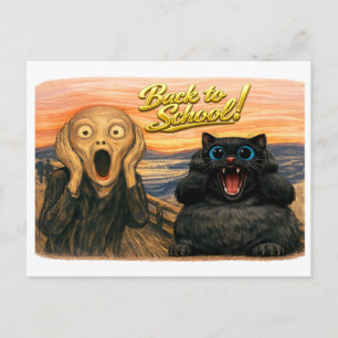 Cartão Postal Cena de paródia engraçada de Gato Preto Munch de V