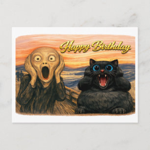 Cartão Postal Cena de paródia engraçada do Gato Preto de Munch F