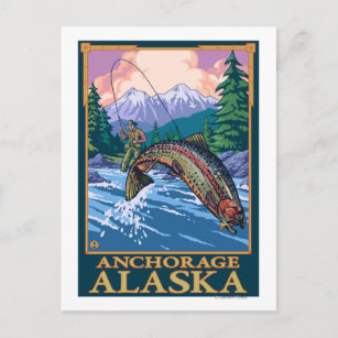 Cartão Postal Cena de Pesca de Voo - Anchorage, Alasca