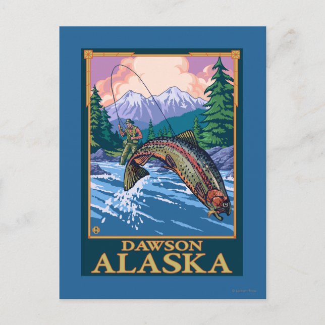 Cartão Postal Cena de Pesca de Voo - Dawson, Alaska (Frente)