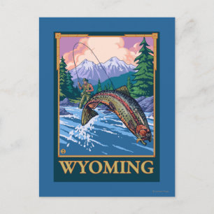 Cartão Postal Cena de Pesca de Voo - Wyoming