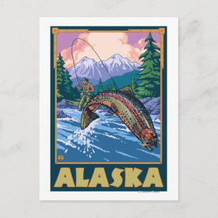 Cartão Postal Cena de Pesca do AlaskaFly