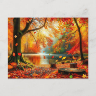 Cartão Postal Cena de pintura serena da floresta de outono