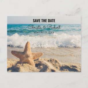 Cartão Postal Cena de Praia de Casamento com Starfish Salve a Da
