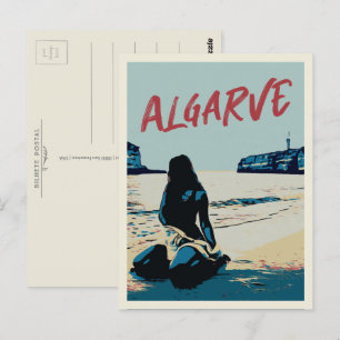 Cartão Postal Cena de praia do Algarve ilustração Portugal Postc