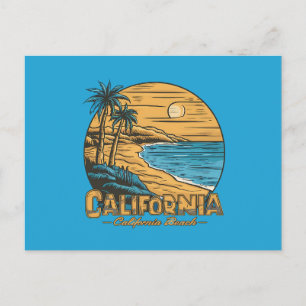 Cartão Postal Cena de Praia do Pôr do Sol Retro da Califórnia
