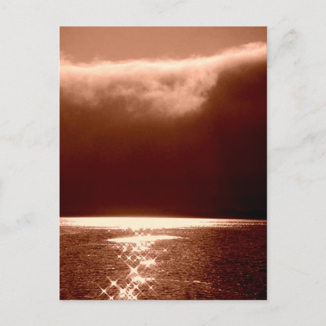 Cartão Postal Cena de praia - Estrelas dançando na água - Sepia (Frente)