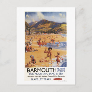 Cartão Postal Cena de praia mãe e filhos British Rail