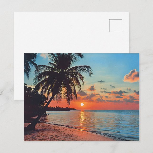 Cartão Postal Cena de praia solar tropical (Frente/Verso)