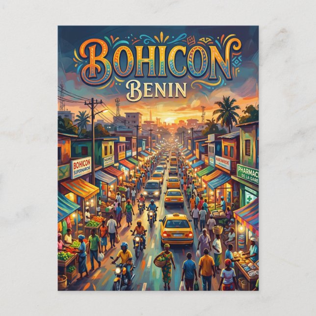 Cartão Postal Cena de Rua de Bohicon Benim (Frente)