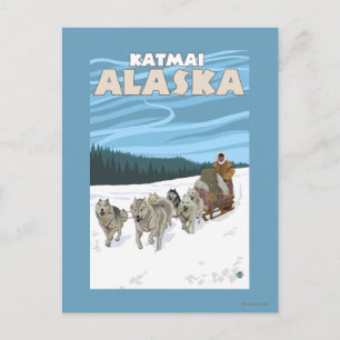 Cartão Postal Cena de Trineira de Cães - Katmai, Alasca