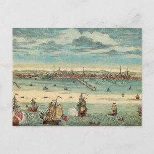 Cartão Postal Cena de veleiro na praia em Boston, 1800
