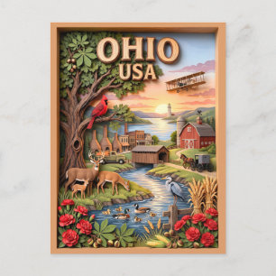 Cartão Postal Cena de Viagem pelo Ohio em 3D com Paisagem Camada