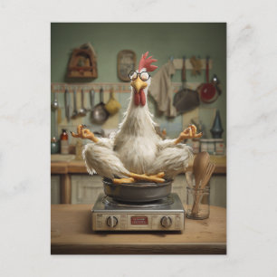 Cartão Postal Cena Divertida de Cozinha de Frango Zen