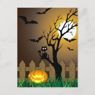Cartão Postal Cena do Jardim do Assustador do Halloween
