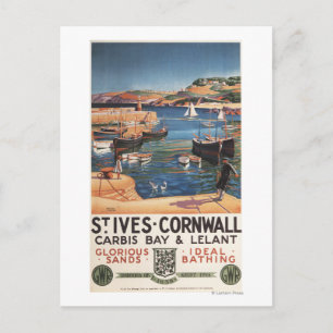 Cartão Postal Cena do Porto com Menina e Gaivotas Ferrovia
