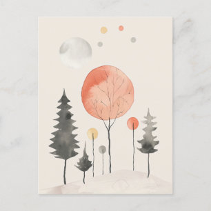 Cartão Postal Cena Florestal de Aquarelas - Dia da Terra Minimal