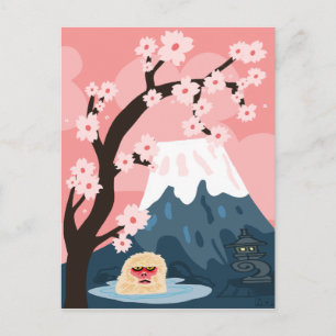 Cartão Postal Cena japonesa com macaco-neve e Monte Fuji