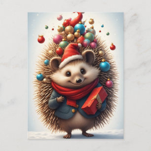 Cartão Postal 🎄 Cena Mágica de Natal doouriço 🦔❄️Festa Fofa