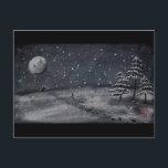 Cartão Postal cena nevado calma do quadro da noite<br><div class="desc">Uma cena que pequena do inverno eu esbocei acima no quadro app do meu telefone. Uma figura solitário caminha subida com a noite árvores verdes cobertos de neve de arrasto de um passado do trenó. Fora na distância uma cabine beckons do amor e o calor e a casa abaixo da...</div>
