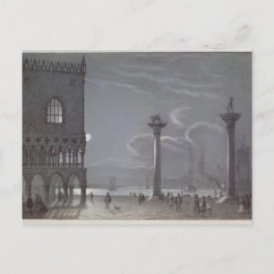 Cartão Postal Cena Nocturna de Palazzo Ducale e os Dois Colu