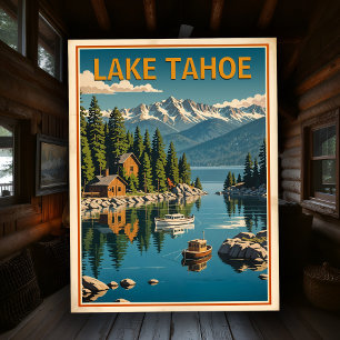Cartão Postal Cena retrô do Lago Tahoe Paisagem da Natureza Rúst
