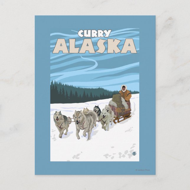 Cartão Postal Cena Sledding do cão - caril, Alaska (Frente)