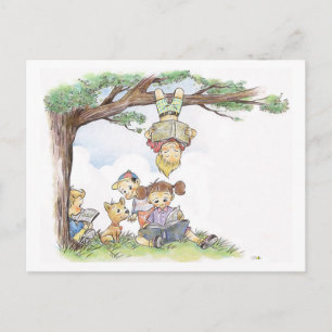 Cartão Postal Cena Storytime com Crianças e Cachorros