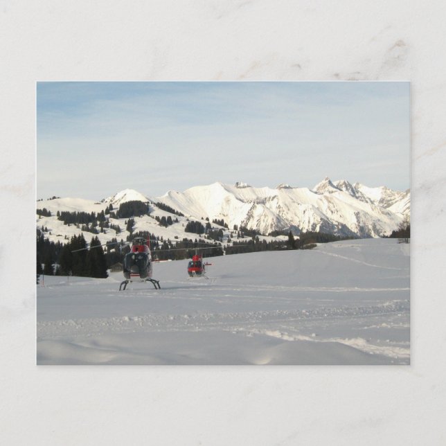 Cartão Postal Cena suíça com helicópteros turísticos (Frente)