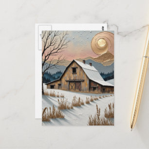 Cartão Postal Cena Única de Celeiro de Inverno nas Montanhas