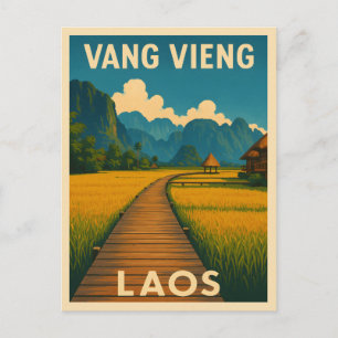 Cartão Postal Cenário da Viagens vintage Retro Vang Vieng Laos