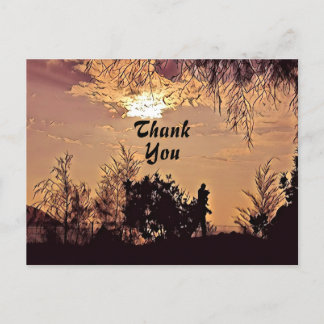 Cartão Postal Cenário de Pôr do Sol em Aquarela com Ameixas Árvo