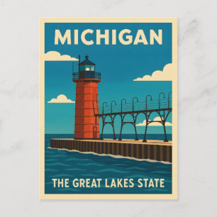 Cartão Postal Cenário do Farol de Michigan Retro Viagens vintage