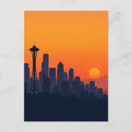 Cartão Postal Cenário Minimalista de Seattle ao Pôr do Sol Moder